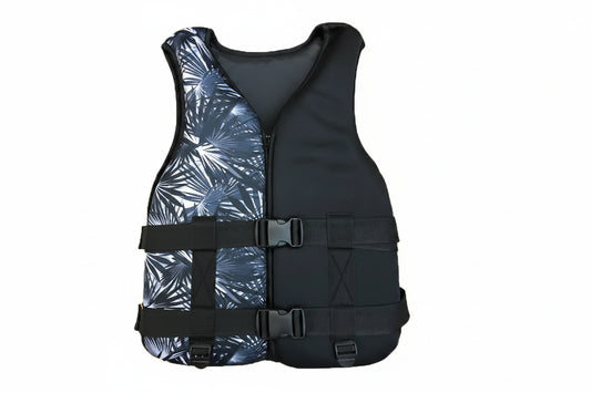 Chaleco salvavidas de neopreno OLA Paddle & Surf, color negro con estampado hoja de arce