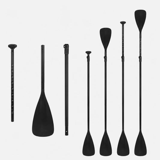 Piezas del remo ajustable: empuñadura, tubos de aluminio y palas